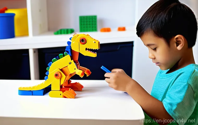 쥬라기캅스 관련 주제 교육 활용 - **Prompt 1: Engineering Curiosity with a Transforming Robot Toy**
"A brightly lit, clean playroo...