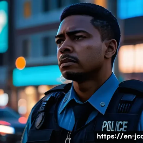 Home 32 쥬라기캅스 사회적 메시지 - A gritty urban scene at dusk depicting a morally complex police officer standing at a city intersect...